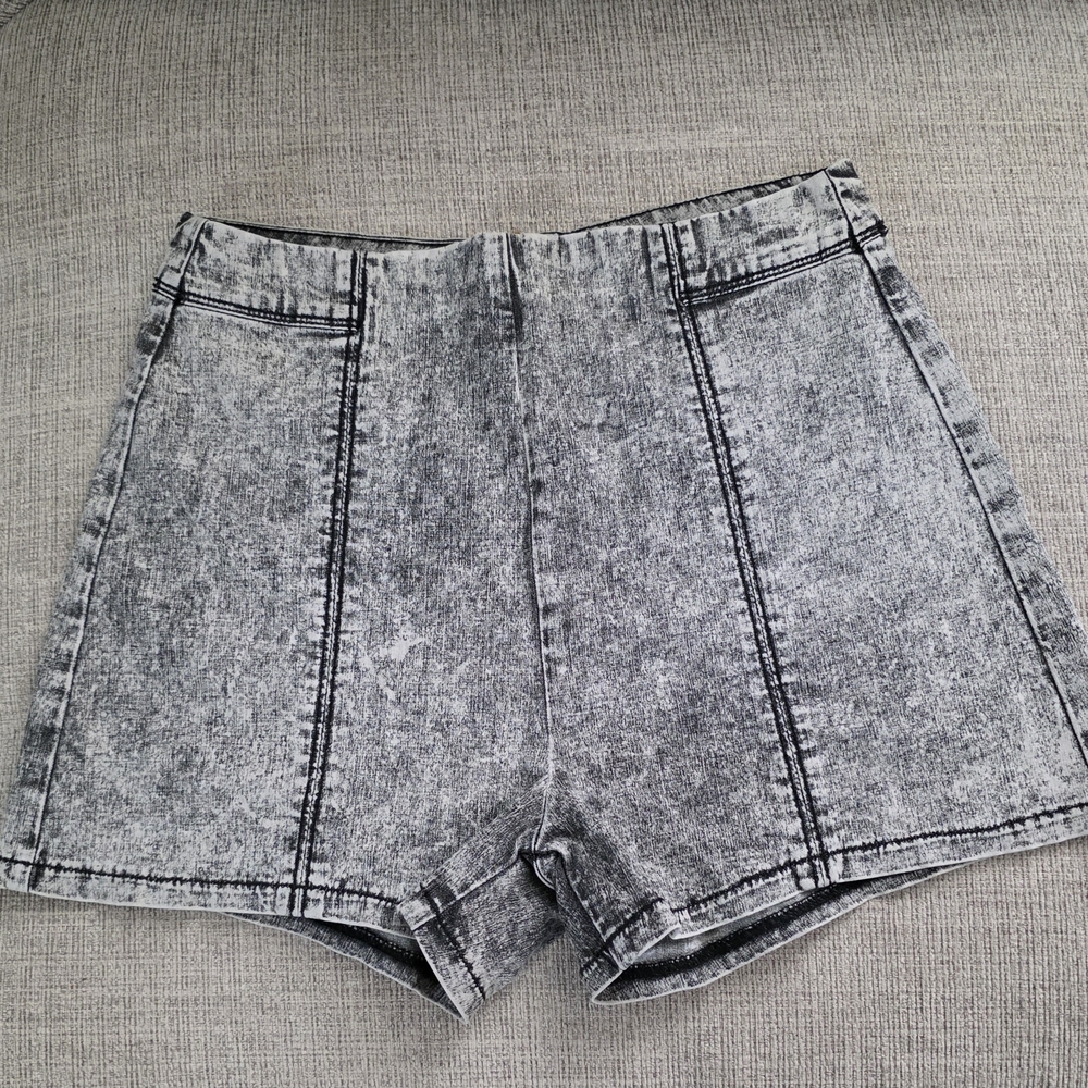 Just USA High Waist Black Faux Denim Shorts - Acid Wash